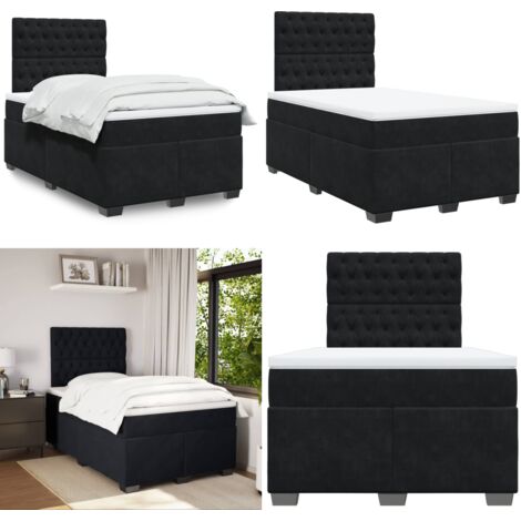 Giroletto a Molle con Materasso Nero 120x190 cm in Velluto - Materasso a molle - Letto a molle