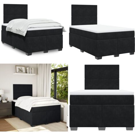 Giroletto a Molle con Materasso Nero 120x190 cm in Velluto - Materasso a molle - Letto a molle