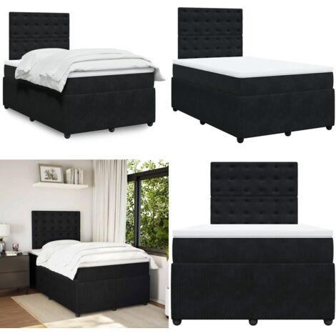 Giroletto a Molle con Materasso Nero 120x190 cm in Velluto - Materasso a molle - Letto a molle