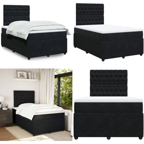 Giroletto a Molle con Materasso Nero 120x190 cm in Velluto - Materasso a molle - Letto a molle