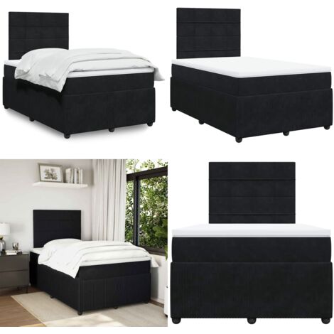 Giroletto a Molle con Materasso Nero 120x190 cm in Velluto - Materasso a molle - Letto a molle