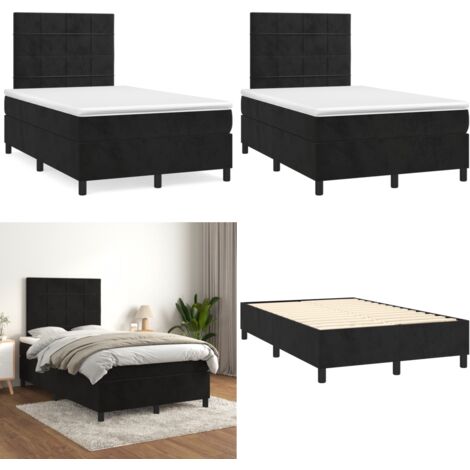 Giroletto a Molle con Materasso Nero 120x190 cm in Velluto - Materasso a molle - Letto con testiera regolabile