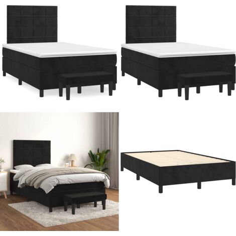 Giroletto a Molle con Materasso Nero 120x190 cm in Velluto - Materasso a molle - Letto con testiera regolabile