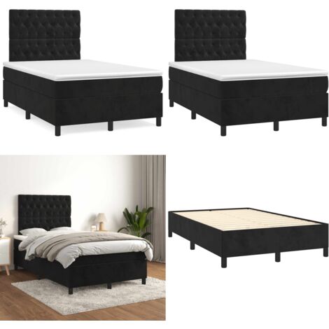 Giroletto a Molle con Materasso Nero 120x190 cm in Velluto - Materasso a molle - Letto con testiera regolabile