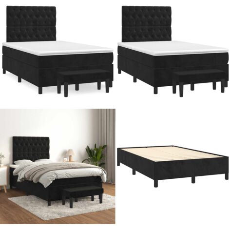 Giroletto a Molle con Materasso Nero 120x190 cm in Velluto - Materasso a molle - Letto con testiera regolabile