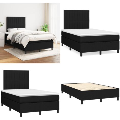 Giroletto a Molle con Materasso Nero 120x200 cm in Tessuto - Materasso a molle - Letto con testiera regolabile