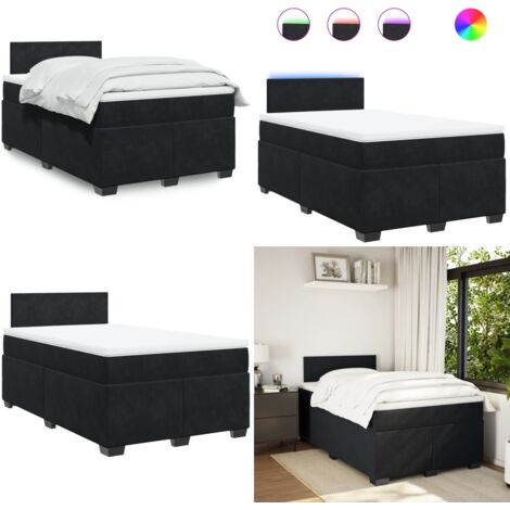 Giroletto a Molle con Materasso Nero 120x200 cm in Velluto - Materasso a molle insacchettate - Giroletto con testiera