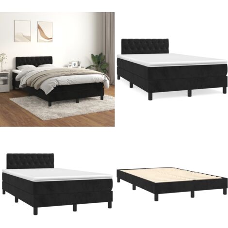 Giroletto a Molle con Materasso Nero 120x200 cm in Velluto - Materasso a molle insacchettato - Letto con testiera regolabile