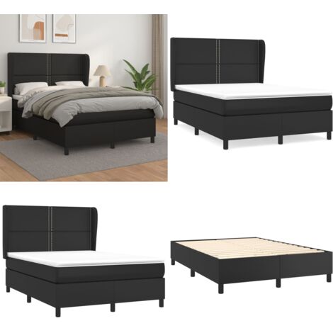 Giroletto a Molle con Materasso Nero 140x190 cm in Similpelle - Materasso a molle - Letto con testiera regolabile
