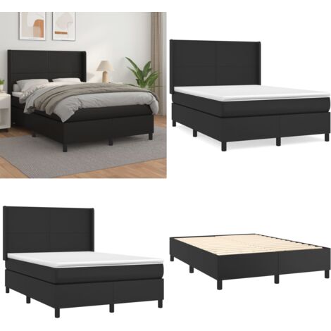 Giroletto a Molle con Materasso Nero 140x190 cm in Similpelle - Materasso a molle - Letto con testiera regolabile