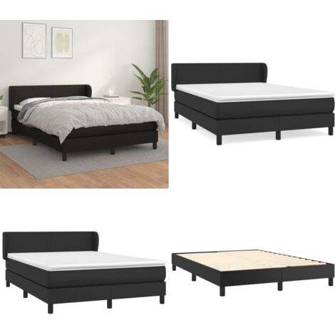 Giroletto a Molle con Materasso Nero 140x190 cm in Similpelle - Materasso a molle - Letto con testiera regolabile