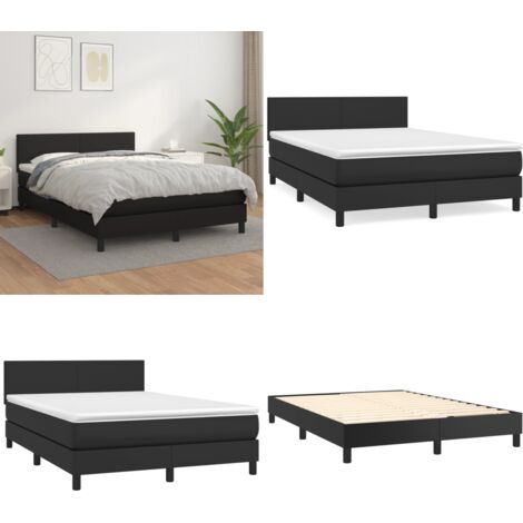 Giroletto a Molle con Materasso Nero 140x190 cm in Similpelle - Materasso a molle - Letto con testiera regolabile