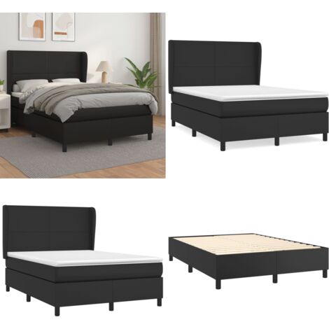 Giroletto a Molle con Materasso Nero 140x190 cm in Similpelle - Materasso a molle - Letto con testiera regolabile