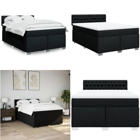 Giroletto a Molle con Materasso Nero 140x190 cm in Tessuto - Materasso a molle insacchettate - Letto con testiera