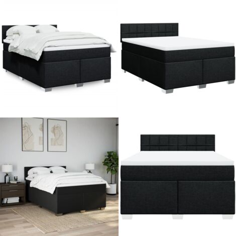 Giroletto a Molle con Materasso Nero 140x190 cm in Tessuto - Materasso a molle insacchettate - Letto con testiera