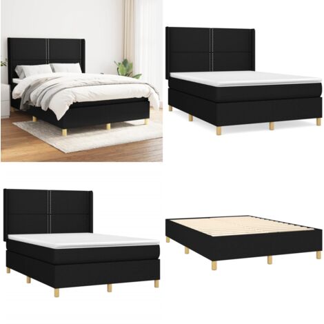 Giroletto a Molle con Materasso Nero 140x190 cm in Tessuto - Materasso a molle - Letto con testiera regolabile