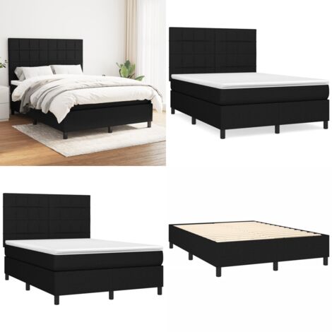 Giroletto a Molle con Materasso Nero 140x190 cm in Tessuto - Materasso a molle - Letto con testiera regolabile