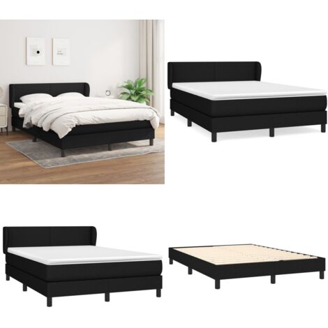 Giroletto a Molle con Materasso Nero 140x190 cm in Tessuto - Materasso a molle - Letto con testiera regolabile