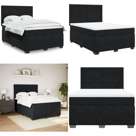 Giroletto a Molle con Materasso Nero 140x190 cm in Velluto - Materasso a molle insacchettate - Letto a molle