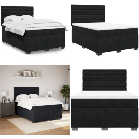 Giroletto a Molle con Materasso Nero 140x190 cm in Velluto - Materasso a molle insacchettate - Letto a molle