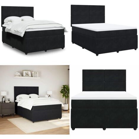 Giroletto a Molle con Materasso Nero 140x190 cm in Velluto - Materasso a molle insacchettate - Letto a molle