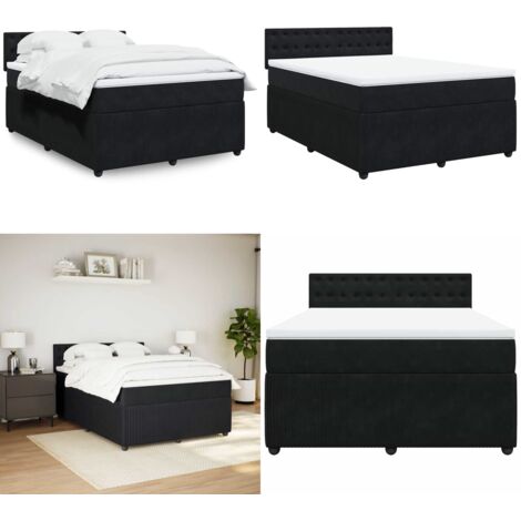 Giroletto a Molle con Materasso Nero 140x190 cm in Velluto - Materasso a molle insacchettate - Letto a molle