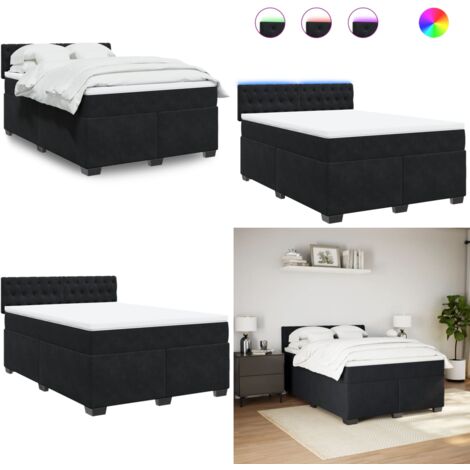 Giroletto a Molle con Materasso Nero 140x190 cm in Velluto - Materasso a molle insacchettate - Letto a molle