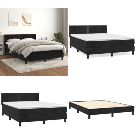 Giroletto a Molle con Materasso Nero 140x190 cm in Velluto - Materasso a molle - Letto a molle