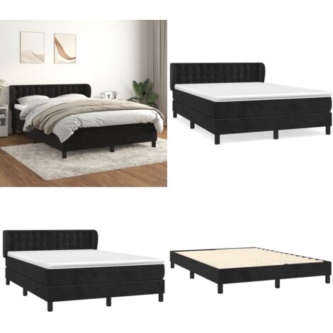 Giroletto a Molle con Materasso Nero 140x190 cm in Velluto - Materasso a molle - Letto a molle