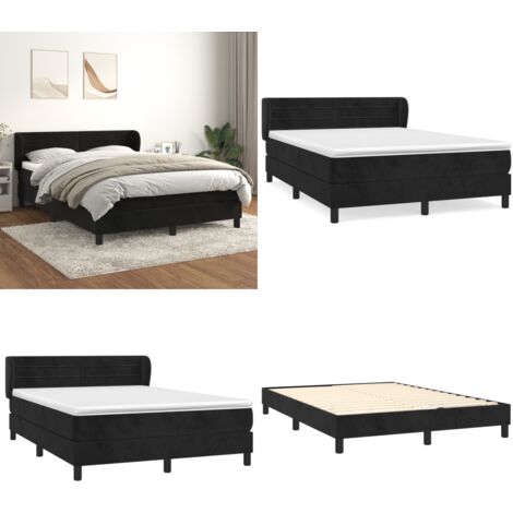 Giroletto a Molle con Materasso Nero 140x190 cm in Velluto - Materasso a molle - Letto a molle