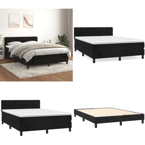 Giroletto a Molle con Materasso Nero 140x190 cm in Velluto - Materasso a molle - Letto con testiera regolabile