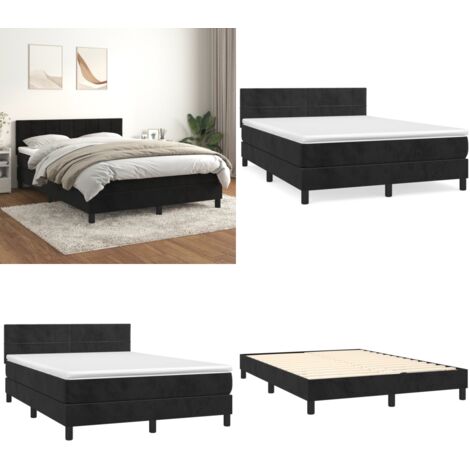Giroletto a Molle con Materasso Nero 140x190 cm in Velluto - Materasso a molle - Letto con testiera regolabile