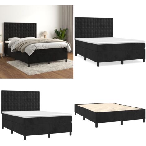 Giroletto a Molle con Materasso Nero 140x190 cm in Velluto - Materasso a molle - Letto con testiera regolabile