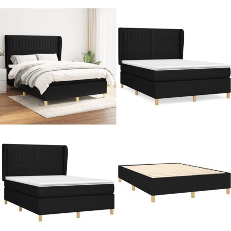 Giroletto a Molle con Materasso Nero 140x200 cm in Tessuto - Materasso a molle - Letto con testiera regolabile
