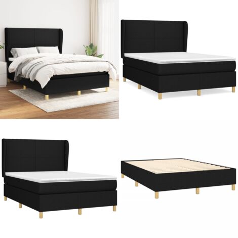 Giroletto a Molle con Materasso Nero 140x200 cm in Tessuto - Materasso a molle - Letto con testiera regolabile