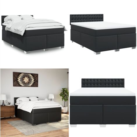 Giroletto a Molle con Materasso Nero 160x200 cm in Similpelle - Materasso a molle insacchettate - Letto con testiera