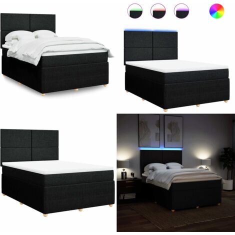 Giroletto a Molle con Materasso Nero 160x200 cm in Tessuto - Materasso a molle insacchettate - Letto con luci LED