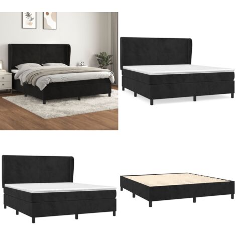 Giroletto a Molle con Materasso Nero 160x200 cm in Velluto - Materasso a molle - Letto in velluto