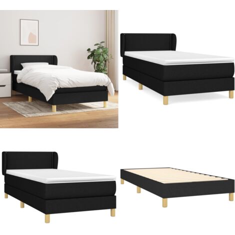 Giroletto a Molle con Materasso Nero 80x200 cm inTessuto - Materasso a molle - Letto con testiera regolabile