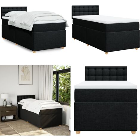 Giroletto a Molle con Materasso Nero 90x190 cm in Tessuto - Materasso a molle insacchettate - Letto con testiera