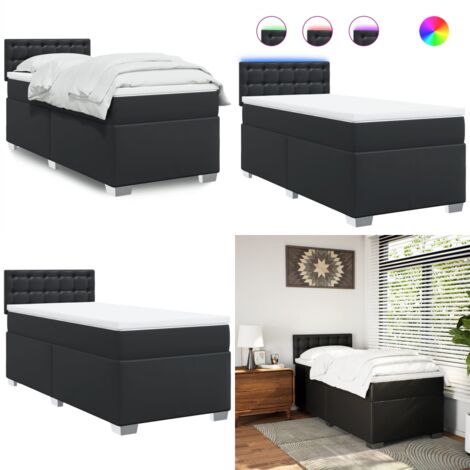 Giroletto a Molle con Materasso Nero 90x200 cm in Similpelle - Materasso a molle insacchettate - Giroletto con testiera