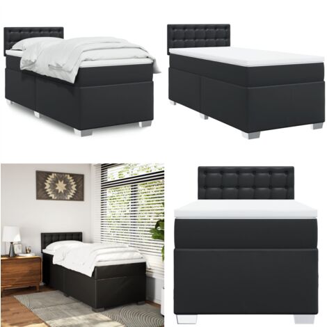 Giroletto a Molle con Materasso Nero 90x200 cm in Similpelle - Materasso a molle insacchettate - Letto a molle