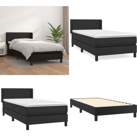 Giroletto a Molle con Materasso Nero 90x200 cm in Similpelle - Materasso a molle - Letto con testiera regolabile