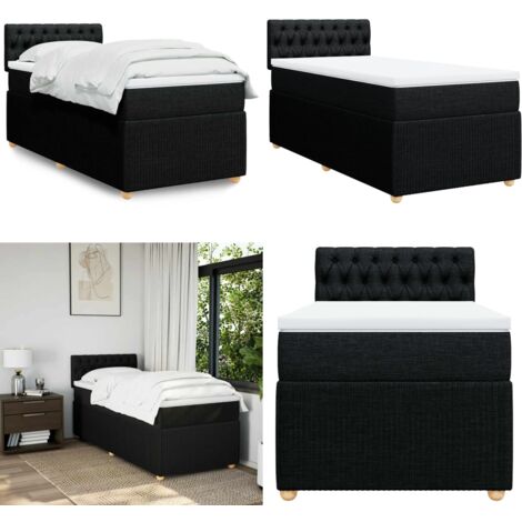 Giroletto a Molle con Materasso Nero 90x200 cm in Tessuto - Materasso a molle insacchettate - Letto a molle