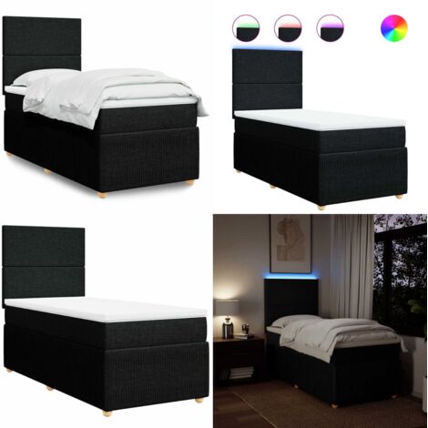 Giroletto a Molle con Materasso Nero 90x200 cm in Tessuto - Materasso a molle insacchettate - Letto con testiera regolabile