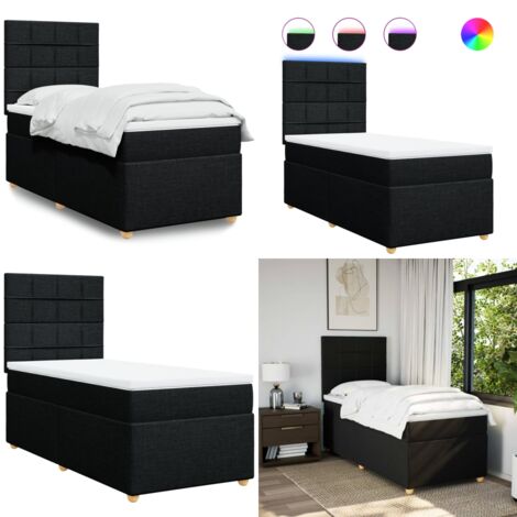 Giroletto a Molle con Materasso Nero 90x200 cm in Tessuto - Materasso a molle insacchettate - Letto con testiera regolabile
