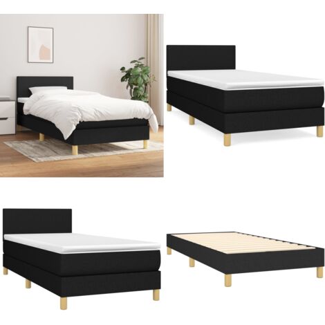 Giroletto a Molle con Materasso Nero 90x200 cm in Tessuto - Materasso a molle - Letto con testiera regolabile