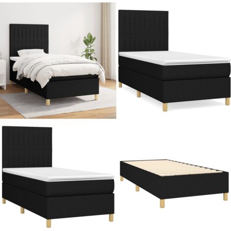 Giroletto a Molle con Materasso Nero 90x200 cm in Tessuto - Materasso a molle - Letto con testiera regolabile