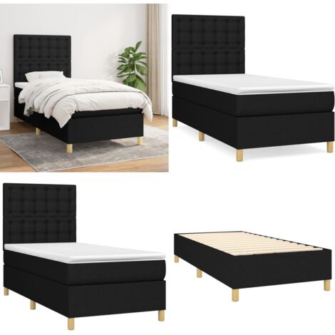 Giroletto a Molle con Materasso Nero 90x200 cm in Tessuto - Materasso a molle - Letto con testiera regolabile