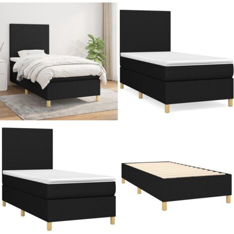 Giroletto a Molle con Materasso Nero 90x200 cm in Tessuto - Materasso a molle - Letto con testiera regolabile